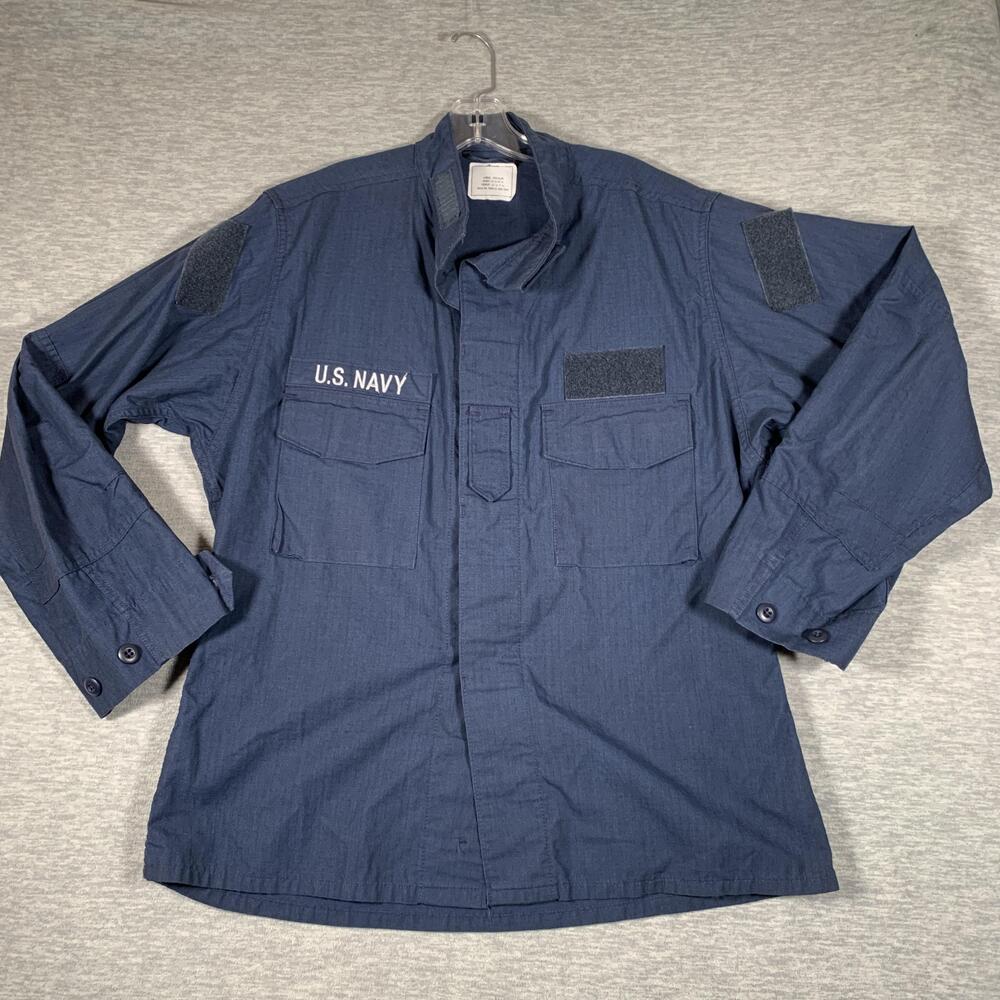 U.S. Navy Shirt Mens Large Blue Solid Long Sleeve Button Front Military Uniform